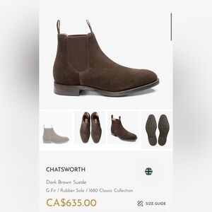 Loake 10G UK / EU 44 Chatsworth Dainite Dark Brown Suede Chelsea Boots